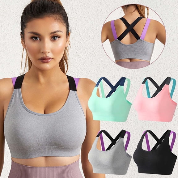 Yourumao Sports Bras for Women Wirefree Yoga Gym T-shirt Bra Cotton Comfy Bralettes Large Bust Push up Sports Bras