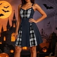 thumbnail image 2 of QATAINLAV Womens Gothic Plaid Mini Dress O-Ring Front Zip A-Line Gothic Dresses Halloween Cosplay Costume, 2 of 9