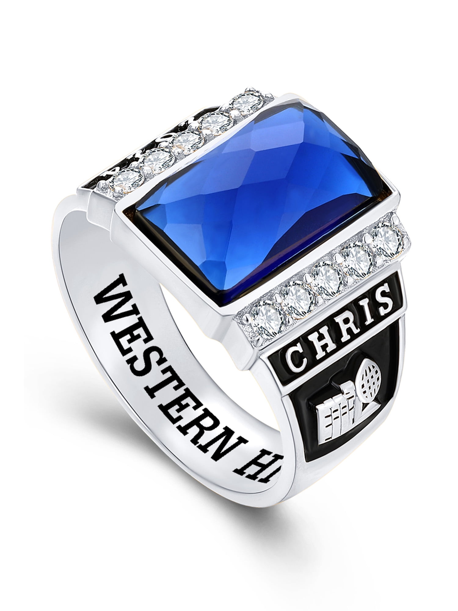 Mementos USA Custom Men's Class Rings Sterling Silver for High School College-Platinum-Checkboard