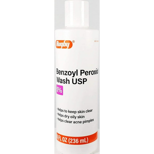 Rugby Benzoyl Peroxide Acne wash USP 5 Gel 8 Oz Bottle Acne Spot