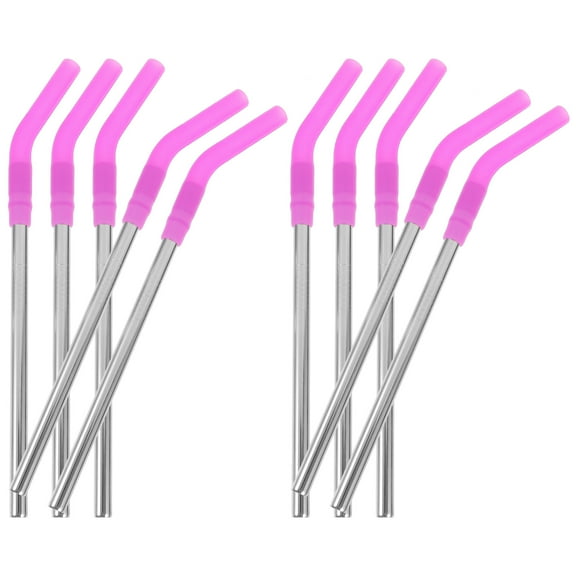 Stainless Steel Straw 10 Pcs Metal Reusable Straws Whisking Drinking Silica Gel Purple