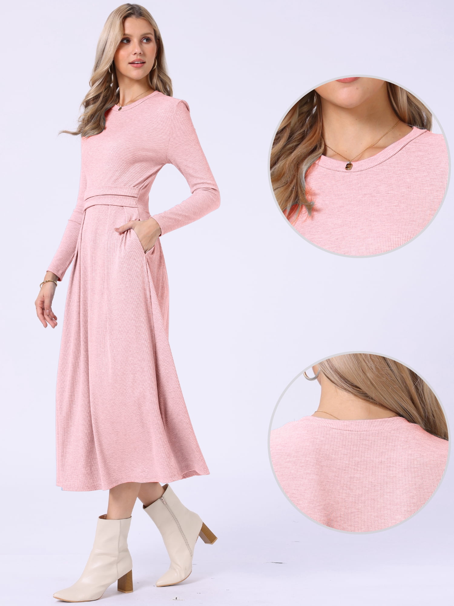 DARING DIVA Women's Long Sleeve Maxi Casual Formal Spring A-Line Dress L Pink