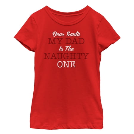 Girl s Lost Gods Christmas Dad is Naughty Graphic Tee Red Small