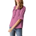 thumbnail image 5 of INSPIRE CHIC Women's Ruffled V Neck Puff Elbow Sleeve Semi-Sheer Chiffon Blouse XS Purple, 5 of 9