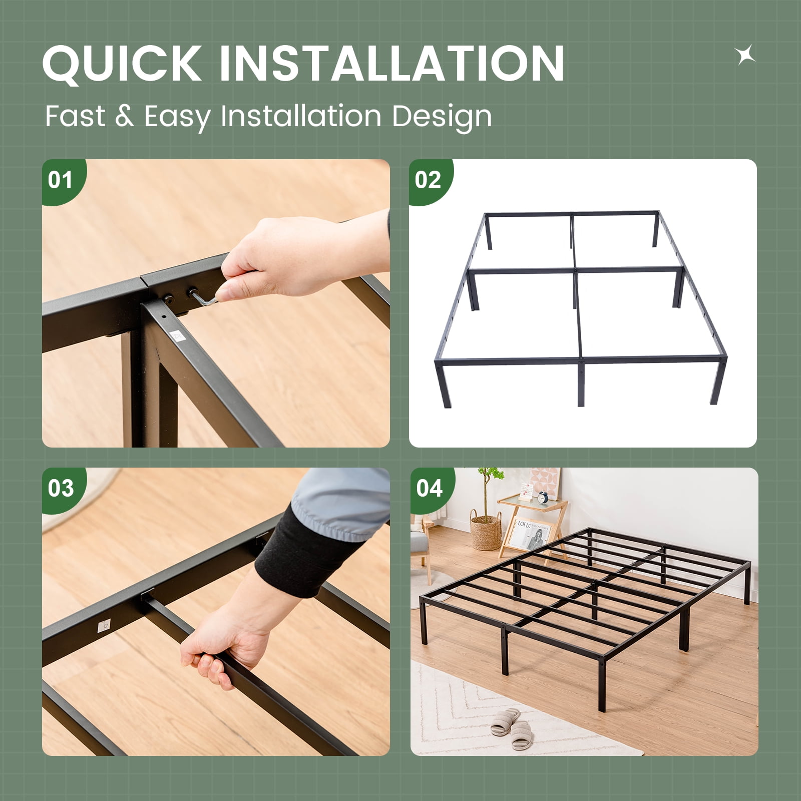COMHOMA King Bed Frame Metal Platform with 14" High Under Bed Storage Space