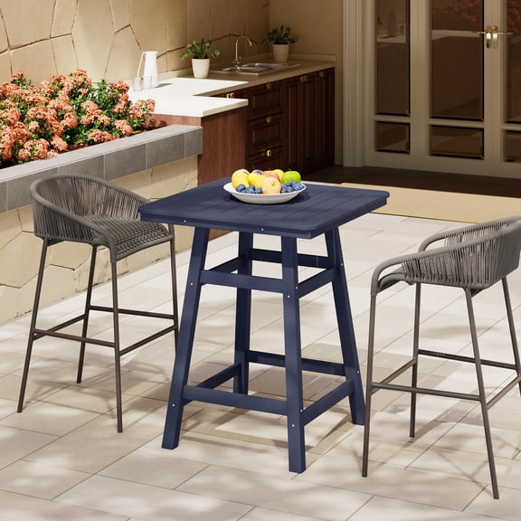 Costaelm Paradise 30" Square Outdoor Patio Counter High Bistro Bar Table With Umbrella Hole, Navy Blue
