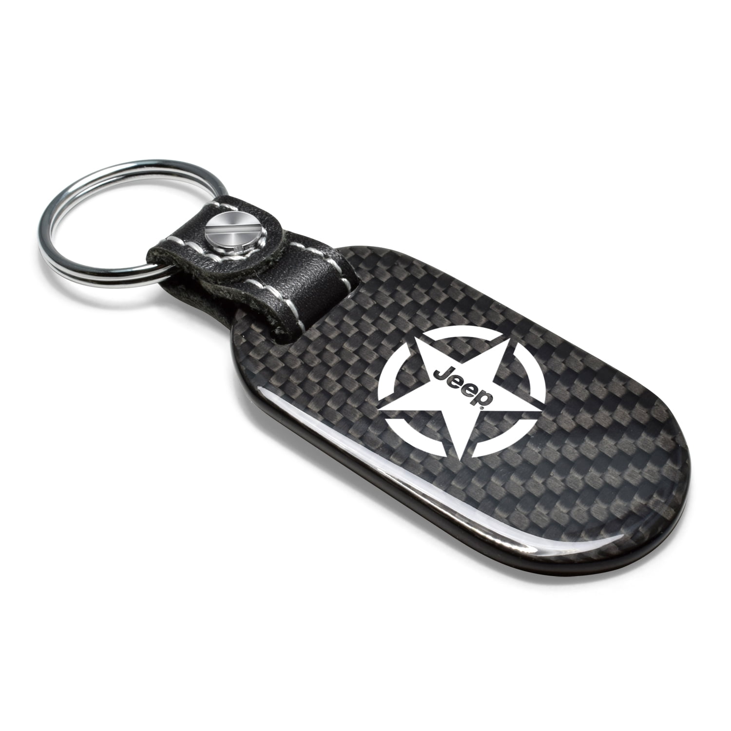iPick Image for Jeep Willys Star Logo Real Carbon Fiber Dog-Tag Style Key Chain, Official Licensed