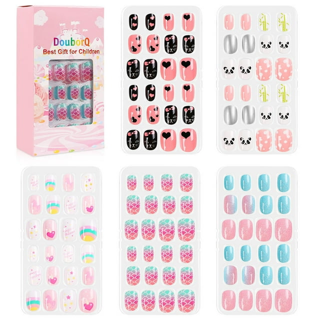 Ongles Postiches pour Enfants 120 Pcs Pré-Colle Couverture Complète Ensembles d'Ongles Postiches