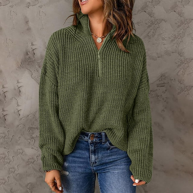 Hamky Sweaters for Women Pullover Sweaters Sweaters For Women Kint Long Sleeve 1/4 Zip Pullover Turtleneck Sweater For Women Turtle Necks Tops Fall Sweaters Green L
