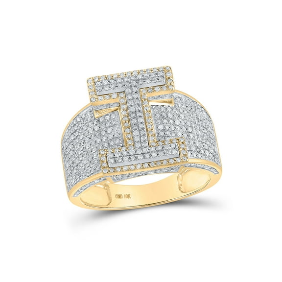 10kt Two-tone Gold Mens Round Diamond I Initial Letter Ring 1-1/5 Cttw