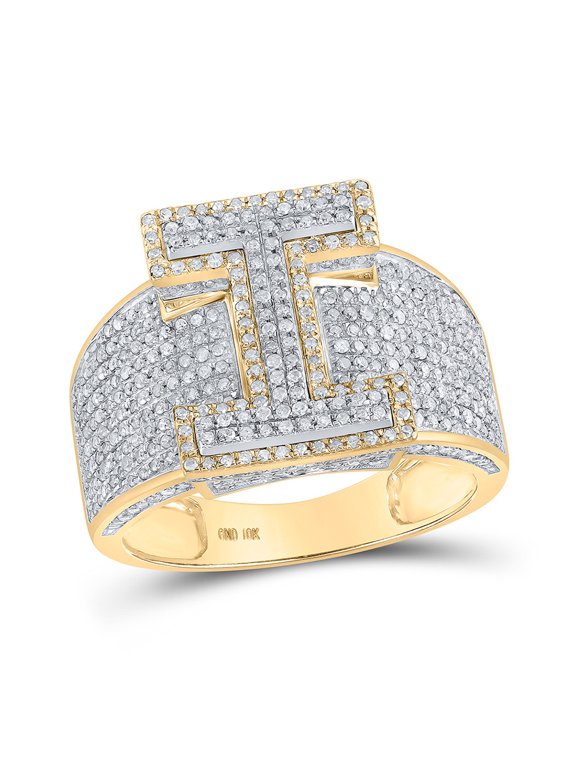 10kt Two-tone Gold Mens Round Diamond I Initial Letter Ring 1-1/5 Cttw