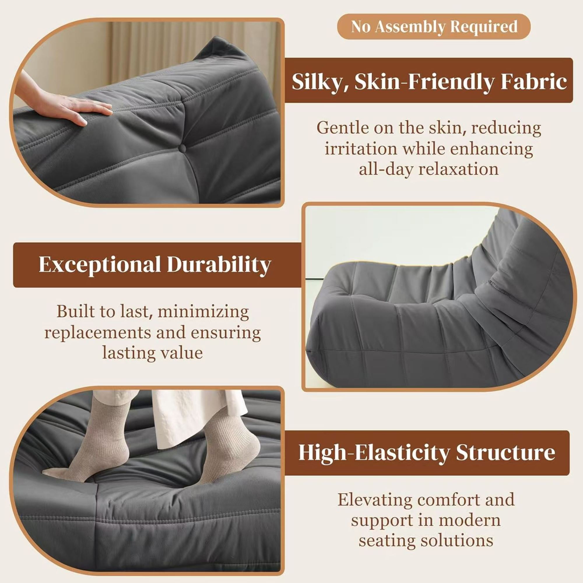 Modern Lounge Chair for Indoor,Button Tufted Corduroy Upholstered Recliner,Deck Chair for Bedroom Living Room,Gray