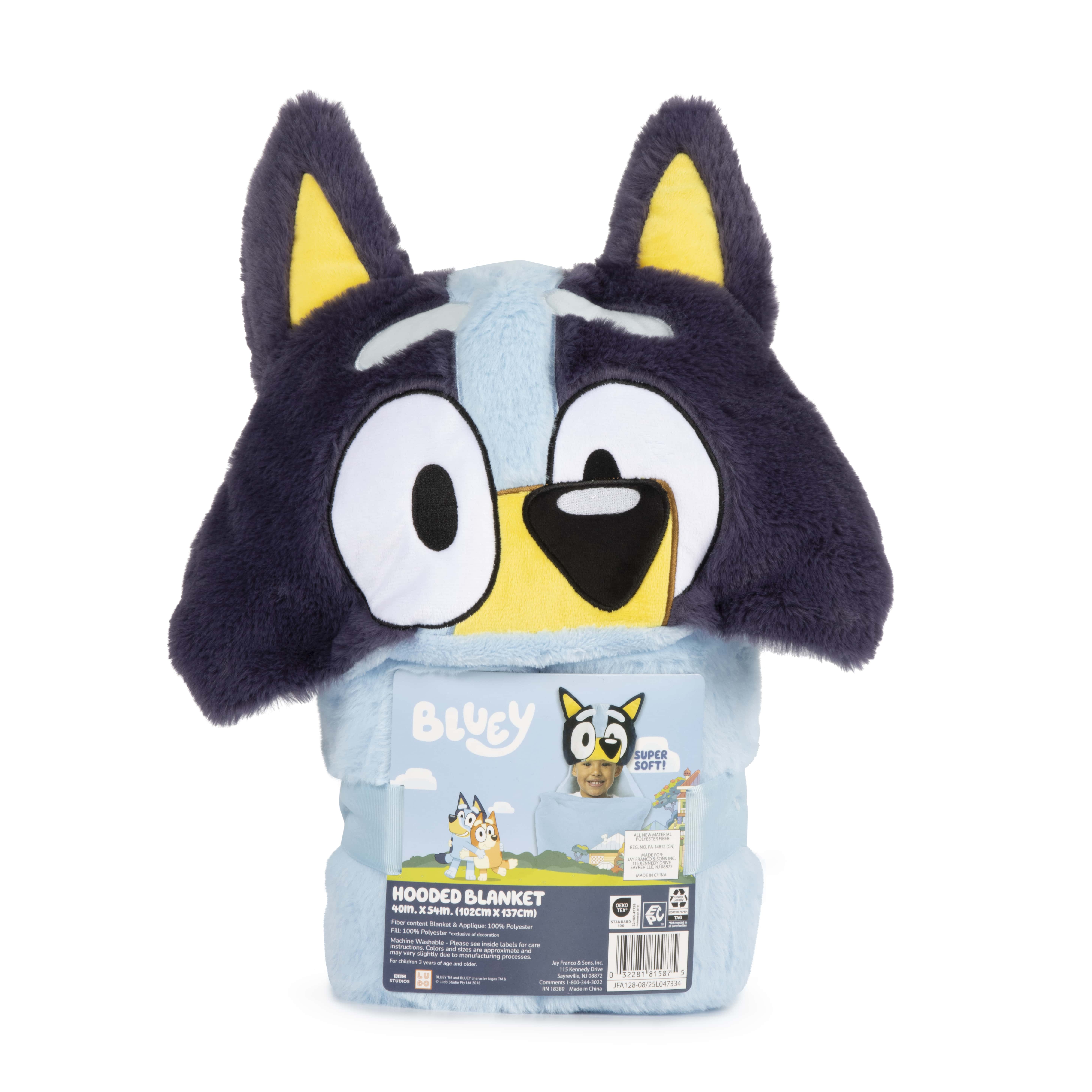 Bluey Kids Hooded Silk Touch Throw Blanket, Polyester Faux Fur, Blue, BBC Studios, 54" x 40"