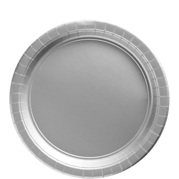 Amscan 650011.18 Silver Round Paper Plates | Big Party Pack | 50ct | 8 1/2"