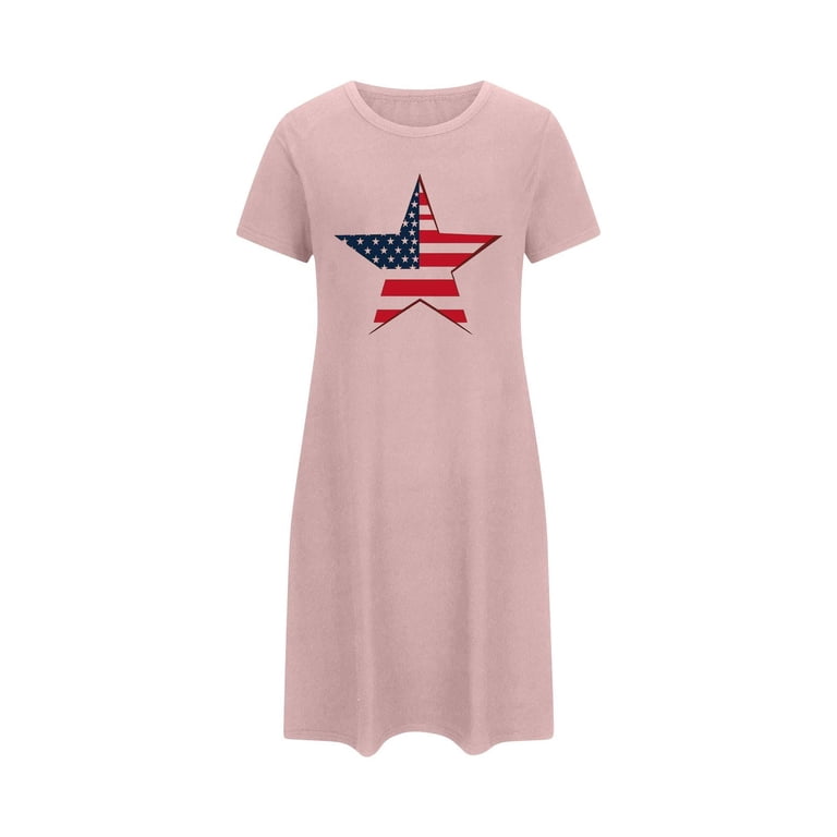 pajama t shirt dress NSLGXD Summer Dresses for Women Casual Short Sleeve Pajama T-Shirt Dress  Crew Neck Loose Fit Patriotic Mini Dress S-5XL Purple Dress