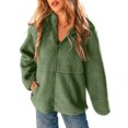 thumbnail image 2 of Women Fleece Fuzzy Jacket No Hood Casual Warm Winter Full Zip Up Sweater Coats Long Sleeve Solid Color Outwear (XL, Mint Green), 2 of 7