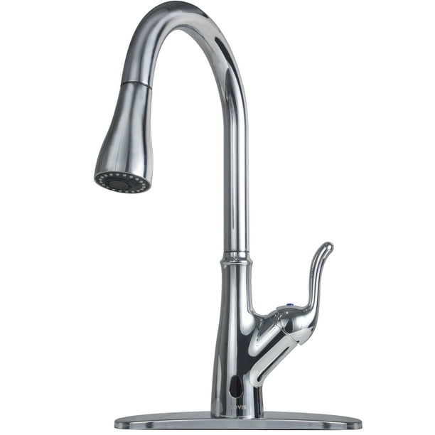 Chrome Finish Single Handle Pull Out Kitchen Faucet, Single Handle