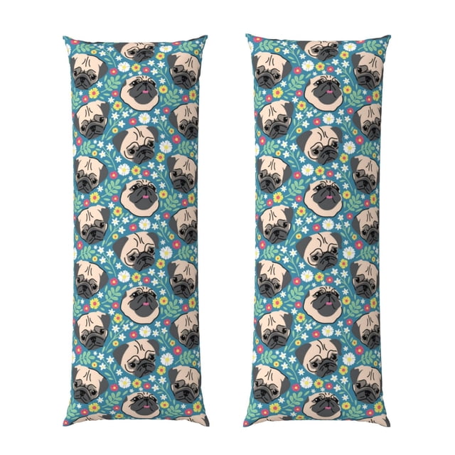 Fotbe PUG HEAD And Flower Funda para Almohada Corporal con Diseño, Funda de Microfibra Ultrasuave de 20x54 Pulgadas, Ropa de Cama Elegante
