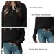 thumbnail image 5 of Blusa de mujer Botón de manga larga Hombro caído Moda Transpirable Señora Blusa de ajuste casual Negro S, 5 of 6