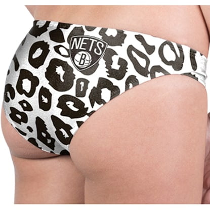 Miss Fanatic Brooklyn Nets Women's Leopard Print Bikini Bottoms - White/Black