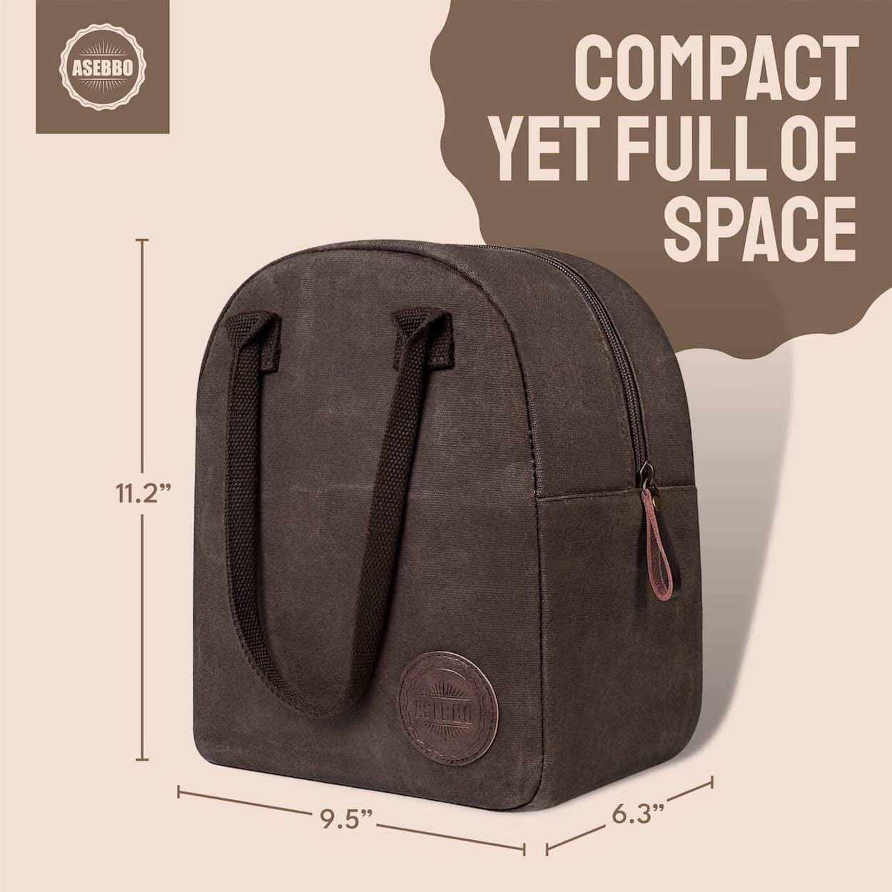 ASEBBO Original Lunch Tote – 10L Reusable Lunch Bag - Insulated Waxed Canvas  (Chocolate Brown)