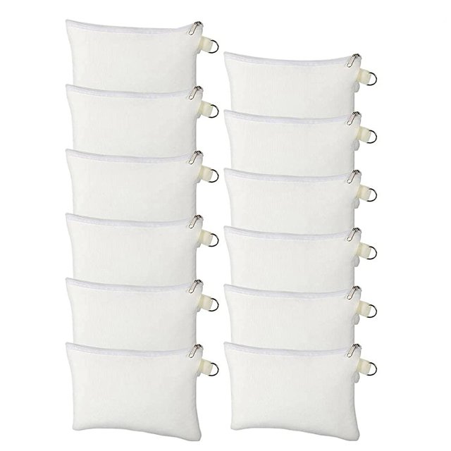 Bolsas de cosméticos, bolsas en blanco Bolsas de maquillaje DIY Bolsa de artículos de tocador Bolsa de lona con cremallera para lápices con transferencia por plancha
