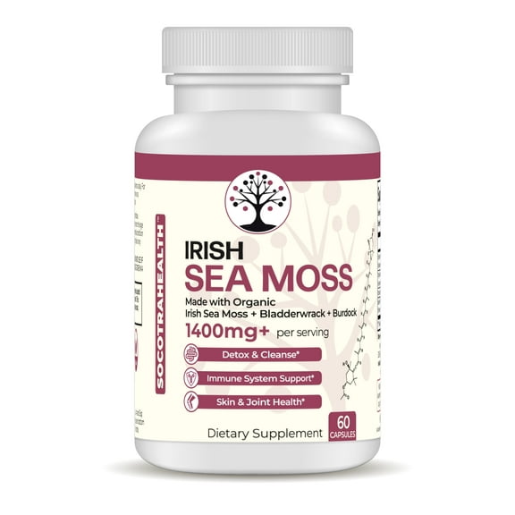 Socotra Health Organic Irish Sea Moss, Bladderwrack & Burdock Supplement - Certified Organic, Vegan Capsules for Detox, Immune Support - 60 Capsules