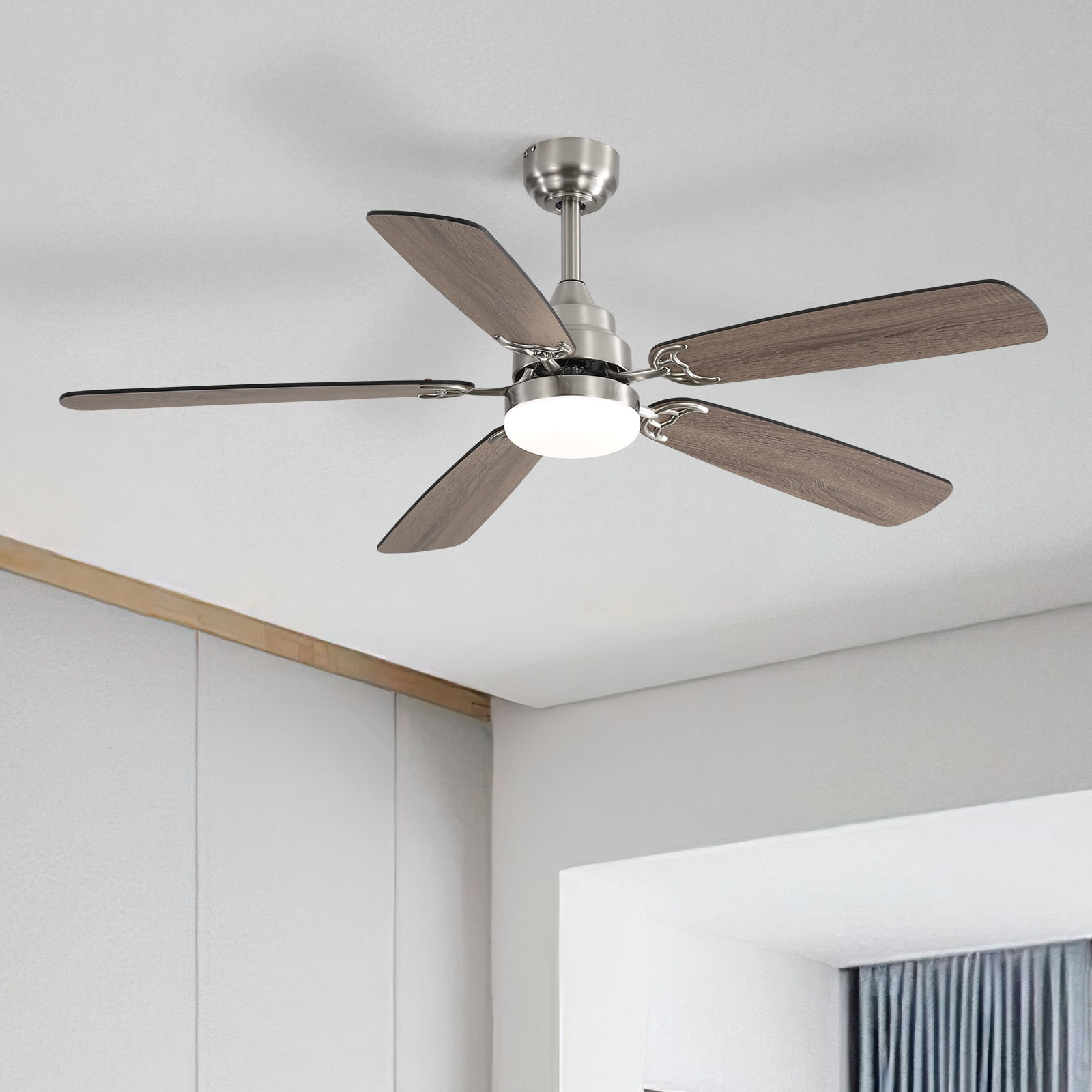 Sofucor 52" Ceiling Fan with Dual Blade Finish, Modern, LED Light, Downrod Mount, Indoor