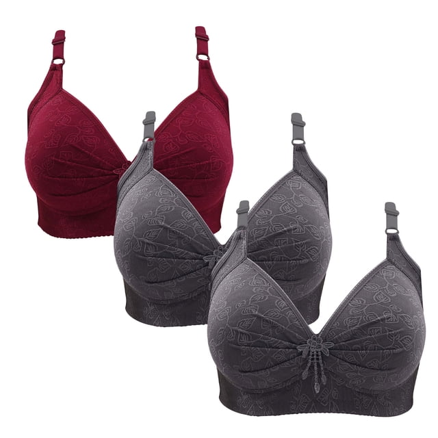 LOVZFMLL Soutiens-Gorge pour Femmes 3 Pcs Dentelle Fleur Rassemblée Grande Taille Soutien-Gorge Quotidien Sans Armatures Vin L