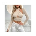 thumbnail image 2 of Seyurigaoka Women's  Hollow Midriff-baring Tops, Hanging Neck Long Sleeve Camisole Clubwear, 2 of 6