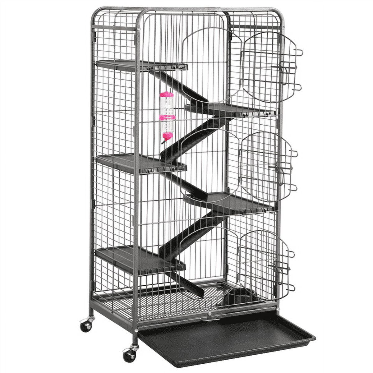 Alden Design Large 6 Level Rolling Pet Cage with 3 Doors, Pet Bowl, and Water Bottle for Small Animals, Black