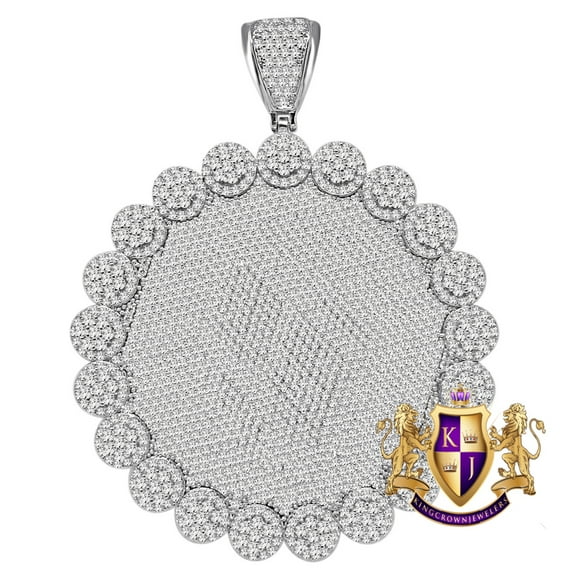 Men's Custom Piece Big XL 3.75'' Flower Medallion White Gold Finish Simulated Diamond Pendent Charm