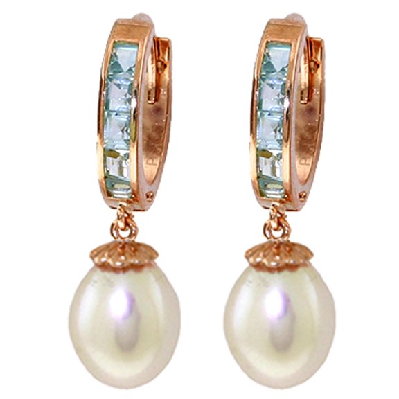 Galaxy Gold 14K Rose Gold 9.3 Carat Natural Aquamarine Hoop Earrings - March Birthstone - Courage & Clarity - Fine Jewelry for Women