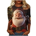 thumbnail image 2 of Ounisa Christmas Shirts for Women Funny Snowflake Elkhorn Santa Claus Plus Size 3/4 Sleeve Tops Cute Crewneck Vacation Christmas Tree Shirt, 2 of 5