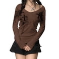 thumbnail image 1 of Dewadbow Women Oversized T-Shirts Long Sleeve Round Collar Vintage Graphic Print Tee Tops E-Girl Streetwear, 1 of 6