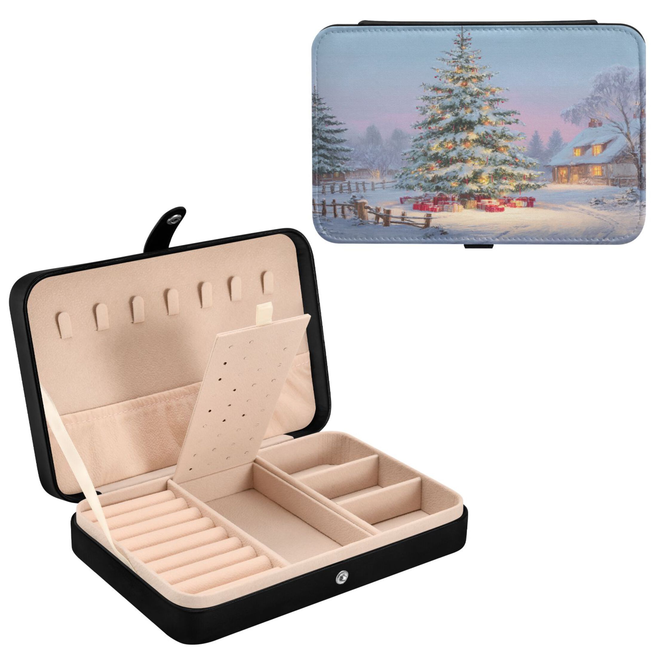 Leather Jewelry Box Rectangular 8.27x5.5x1.78In Travel Jewelry Storage Earrings Necklace Bracelet Watch Brooch Storage Beautiful Christmas