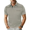 thumbnail image 2 of Men's Knit Polo Shirts Short Sleeve Ribbed Knitted Shirt Summer Lightweight Casual Golf Shirts with Pocket Khaki, 2 of 7