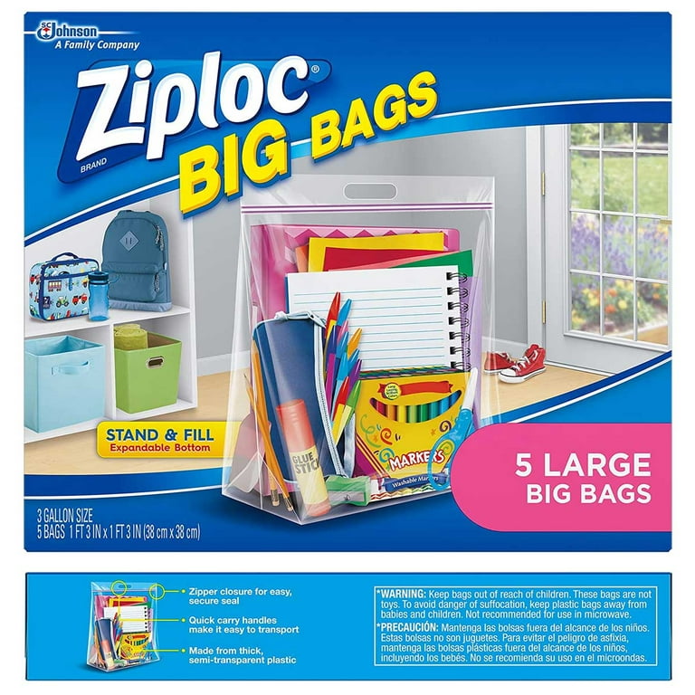 Ziploc Big Bags, Large, 3 Gallon Size, 5 bags