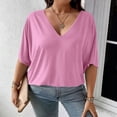 thumbnail image 4 of Jamicy Summer Tops for Women Plus Size V Neck T Shirts Solid Color Summer Half Sleeve Tees Casual Loose Fit Tunic Tops, 4 of 8