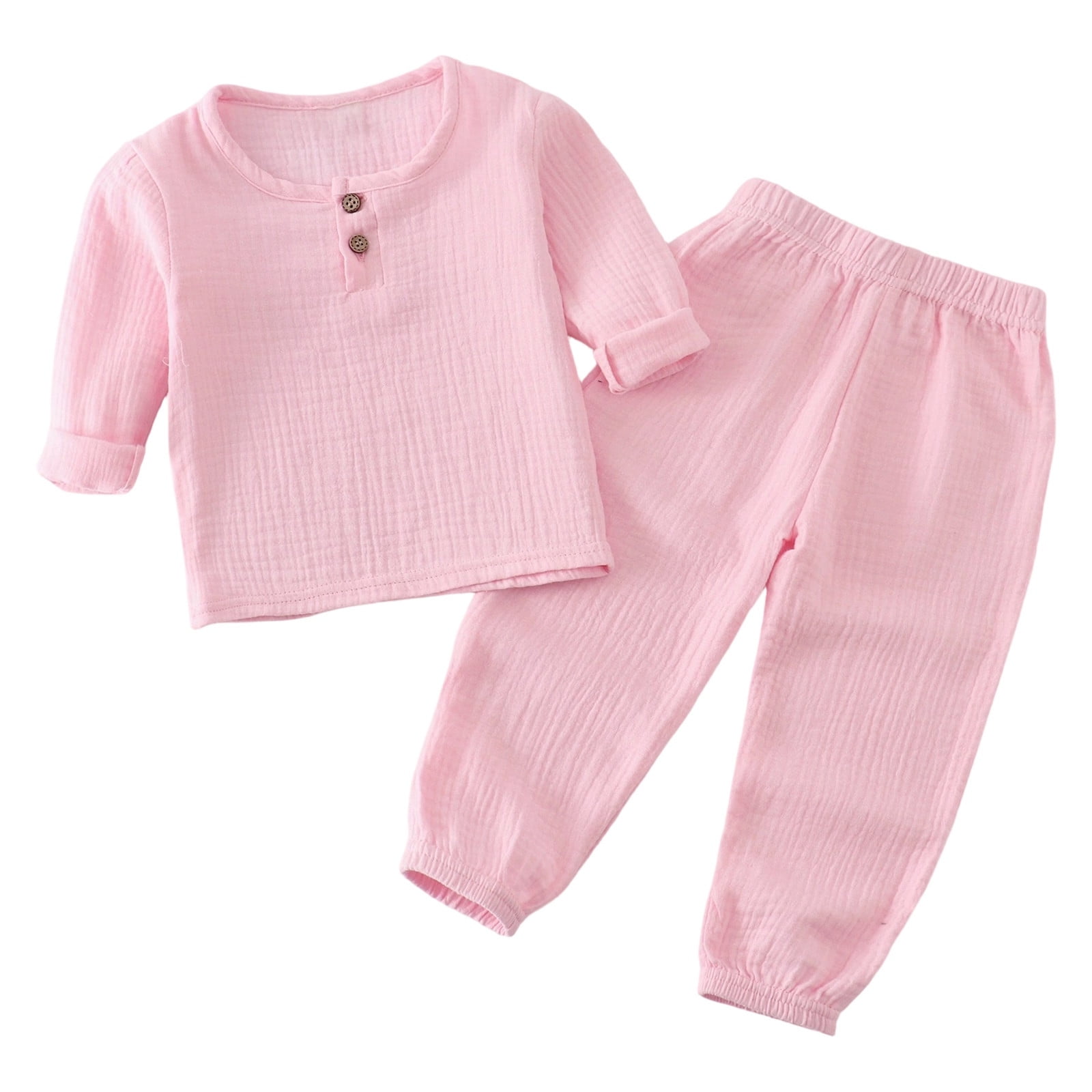 Bainana Kids Boys Outfit Set Solid Color Long Sleeve Crew Neck Tops And Pants Set Cozy Casual Toddler Boys Everyday Wear Clothes Size 4-5 Years Pink2