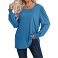 thumbnail image 4 of Nlife Women Puff Long Sleeve U Neck Pleated Tunic Top Casual Shirt Dressy Blouse, 4 of 9