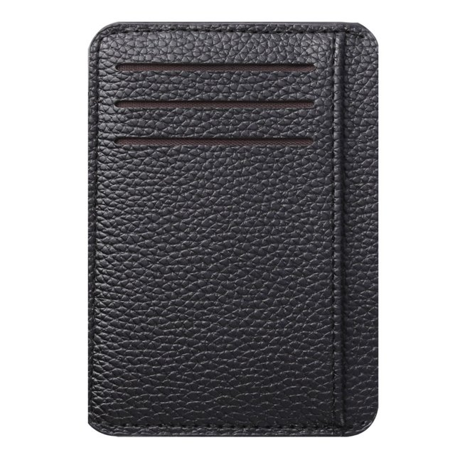 Retro Women Men PU Litchee Pattern Solid Color Card Case Mini Purse (Black)