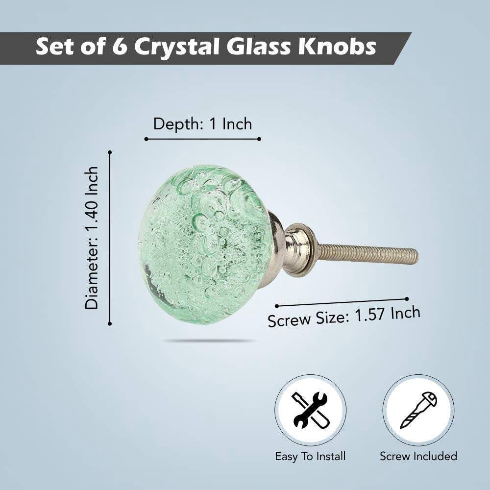Set of Six Light Green Bubble Glass Cabinet Knobs by Perilla Home