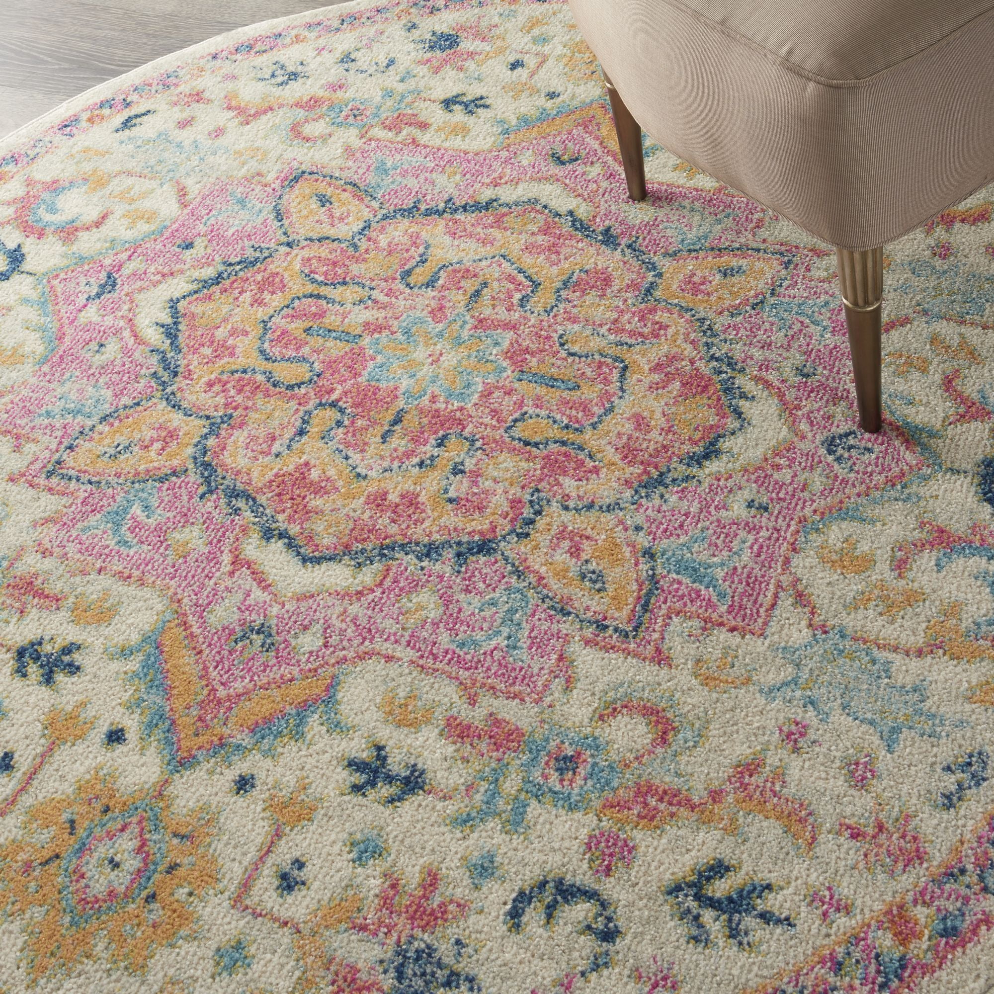 Nourison Passion Bohemian Ivory/Pink 4' x ROUND Area Rug, (4 Round)