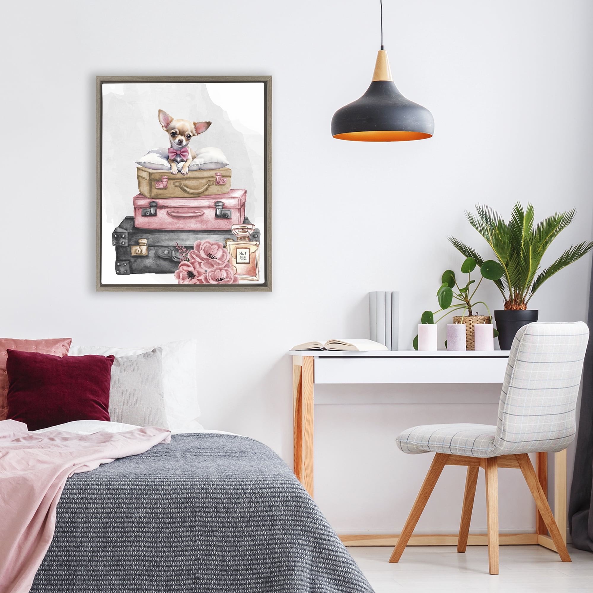 Stupell Industries Trendy Pup Travel Brown Framed Floater Canvas Wall Art, design by Kim Allen
