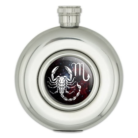 

Scorpio Scorpion Zodiac Sign Horoscope in Space Round Stainless Steel 5oz Hip Drink Flask