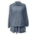 thumbnail image 5 of Cagogo Women's 2 Piece Puff Sleeve Shirt Set Elastic Waisted Shorts Casual Solid Basic Matching Lounge Outfits Summer Cruise Travel Clothes, Gray XL, 5 of 7