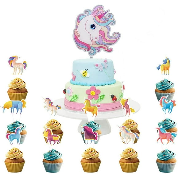 Ce Toppers, Cupcake Toppers, 25pcs Unicorn Cake Topper Kit, Birthday Cake Topper, Boy and Girl Kids Party Decoration Supplies