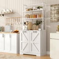 thumbnail image 3 of Timagebreze 68-inch White Bakers Rack with Trash Cabinet, Farmhouse Kitchen Organizer with 6 Shelves & Hutch, 3 of 8