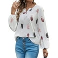 thumbnail image 5 of Hibeli Smocked Tops for Women Long Sleeve Casual V Neck Chiffon Blouses Feather Print Flowy Shirts, 5 of 7
